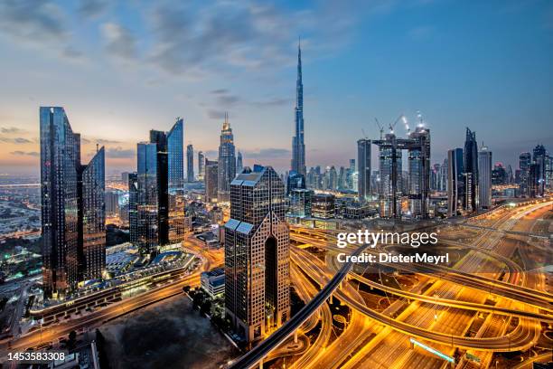 Dubai downtown at twilight with view over sheikh zayed road